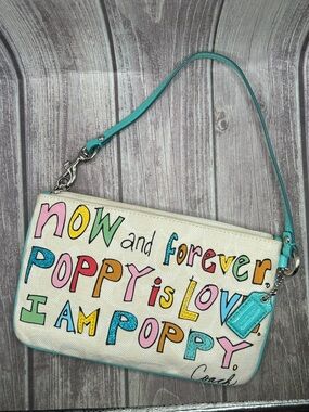 COACH RARE❣️POPPY LOVE Wristlet Graffiti Multicolor Glitter Accents VTG Y2K